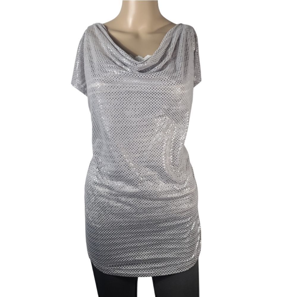 Calvin Klein Silver Polka-Dot Blouse